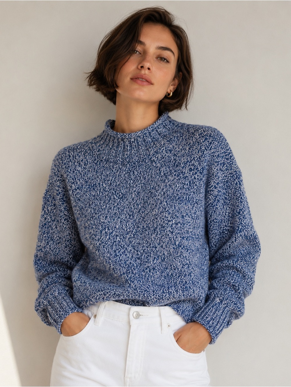 J.Crew Marled  2025 Rollneck ™ Sweater in Blue Navy Ivory